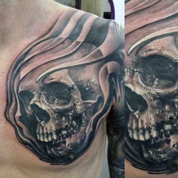 Horrifying Manly Skull Tattoo Male Chest