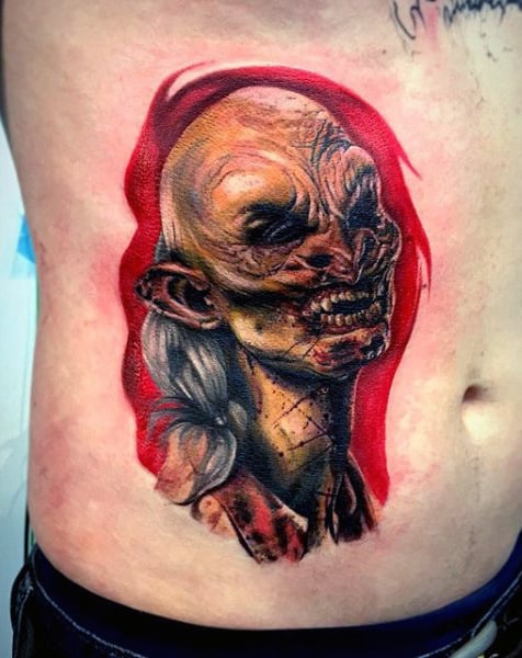 Horror Red Ink Mens Rib Cage Side Walking Dead Zombie Tattoo