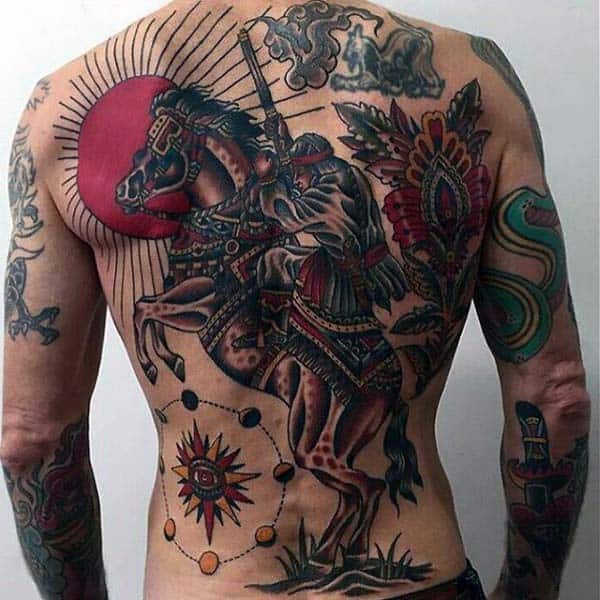 Horse Riding Warrior Mens Nice Tradtional Back Tattoos