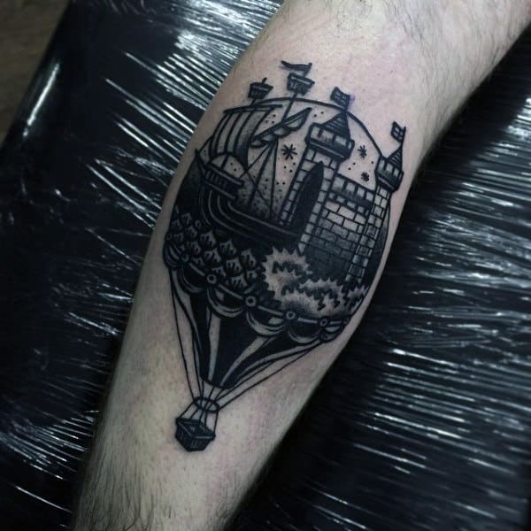 Hot Air Ballon Castle Tattoo Design For Men On Forearm