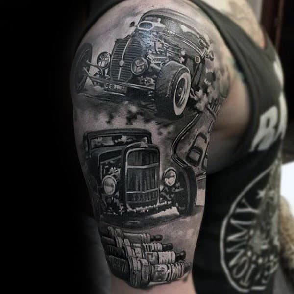 Hot Rods Insane Guys Half Sleeve Tattoos