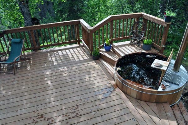 forest wood deck with hot tub
