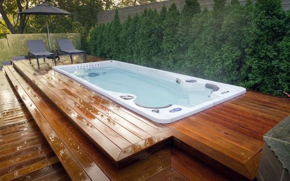 multilevel wood deck hot tub