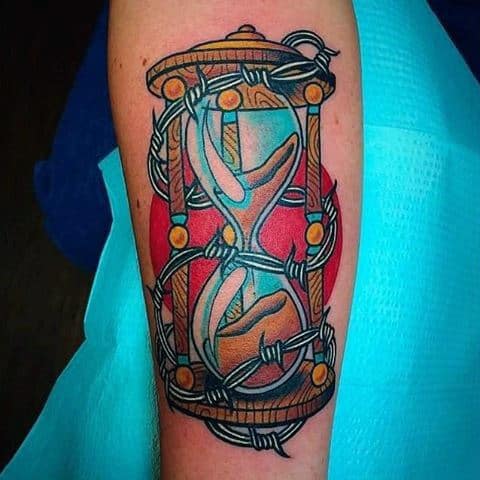 Hourglass Barbed Wire Neo Traditional Male Tattoos