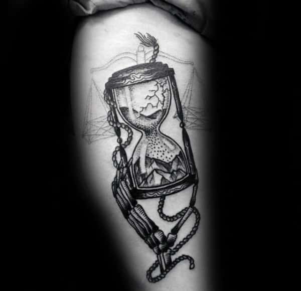 Hourglass Libra Mens Thigh Tattoo