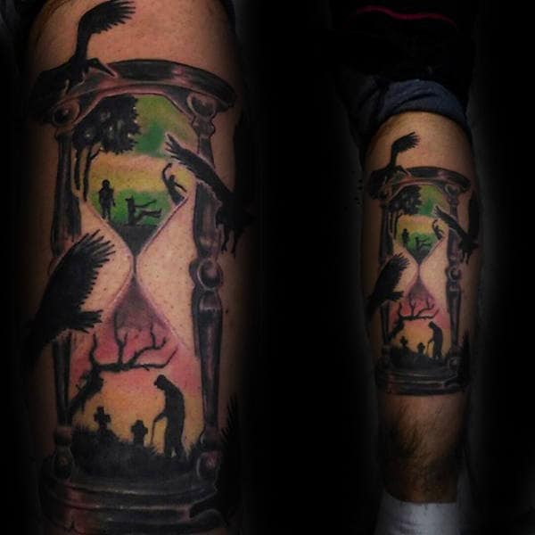 Hourglass Life Death Male Leg Tattoos