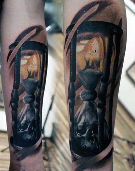 Hourglass With Skull Guys Realistic Forearm Tattoo