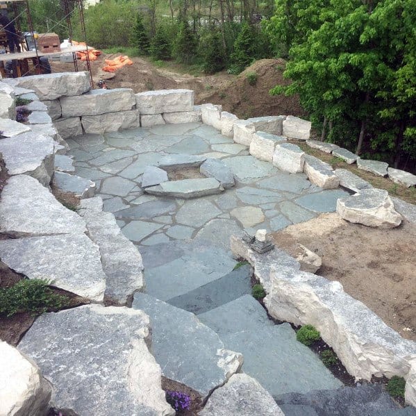 House Flagstone Patio Ideas With Small Fire Pit