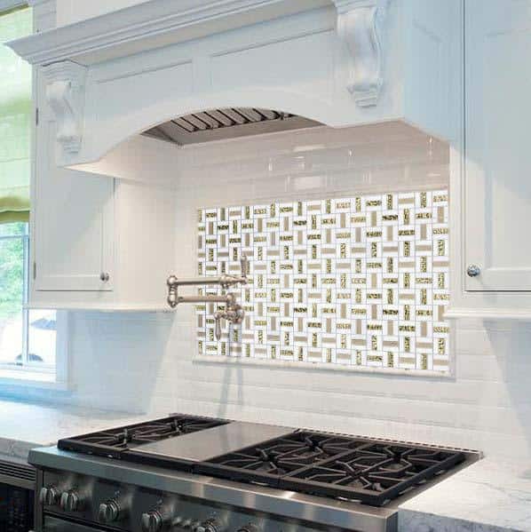 arched kitchen hood cover with pattern backsplash