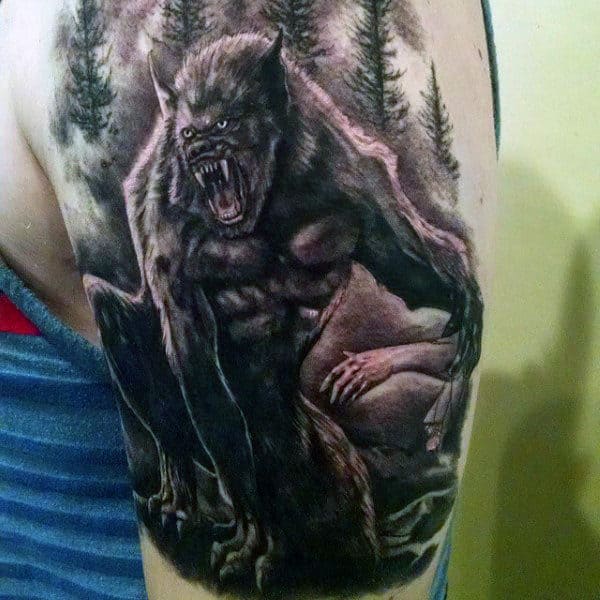 Howling Werewolf Tattoo Mens Upper Arms