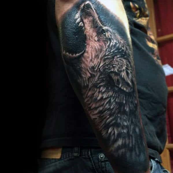 Howling Wolf Outer Forearm Realistic Tattoo Ideas For Men