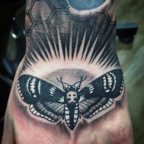 Huge Black Honeycomb Bee Tattoo Male Hands