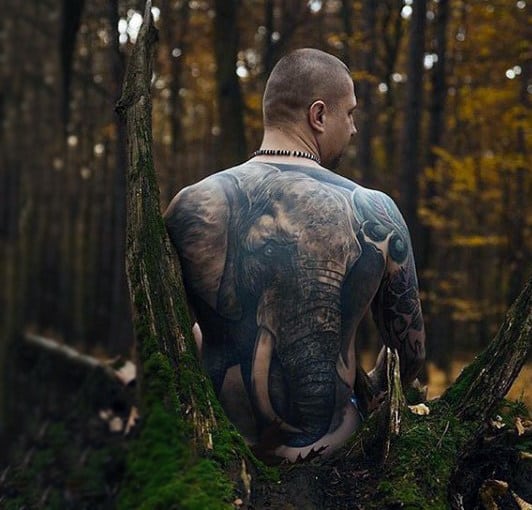 Huge Grey Elephant Tattoo Males Back