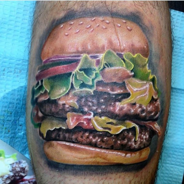 Huge Hamburger Food Tattoo Male Arms
