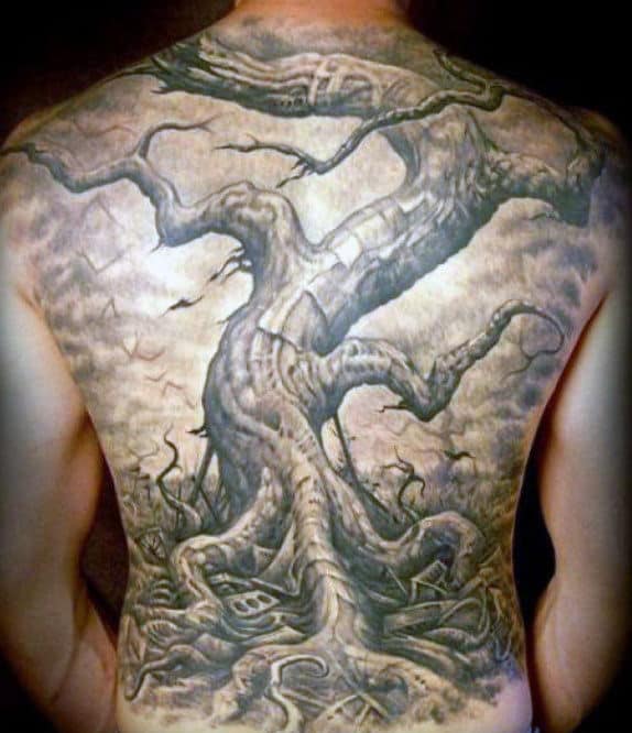 Huge Oak Tree Tattoo On Guys Full Back
