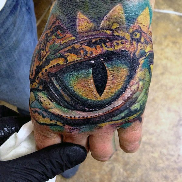 Huge Reptile Eye Tattoo Mens Hands
