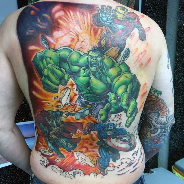 Hulk Causing Damage Tattoo Male Full Back
