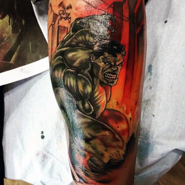 Hulk Orange Glow Tattoo Male Lower Legs