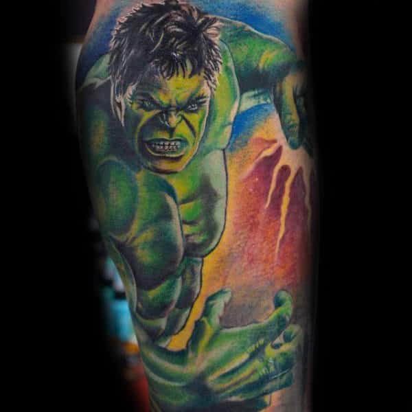 Hulk With Lightening Streak Tattoo Male Forearms
