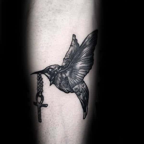Hummingbird Carrying Ankh Mens Arm Tattoos