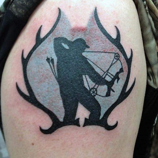 Hunting Crossbow Archery Tattoos For Men With Deer Antlers On Upper Arm
