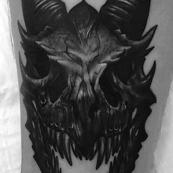 Hyper Realistic 3d Dragon Skull Tattoo Design On Man