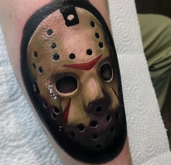 Hyper Realistic 3d Forearm Male Jason Mask Tattoo Designs
