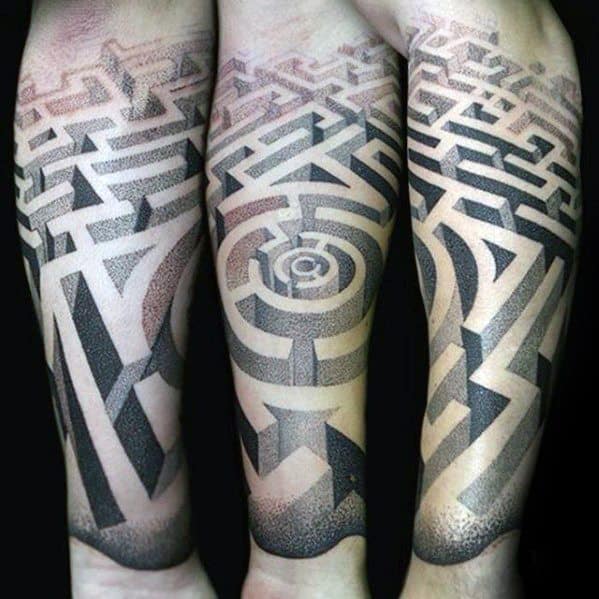 Hyper Realistic 3d Forearm Sleeve Maze Guys Tattoo Ideas