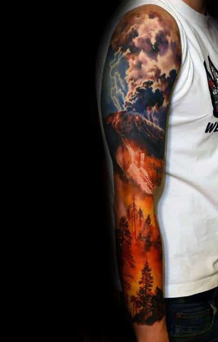 Hyper Realistic 3d Full Arm Sleeve Thunderstorm Tattoos Guys