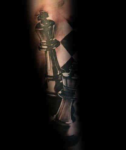 Hyper Realistic 3d Guys King Chess Piece Forearm Sleeve Tattoo Inspiration