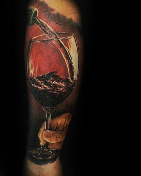 Hyper Realistic 3d Guys Wine Tattoos Forearm Sleeve