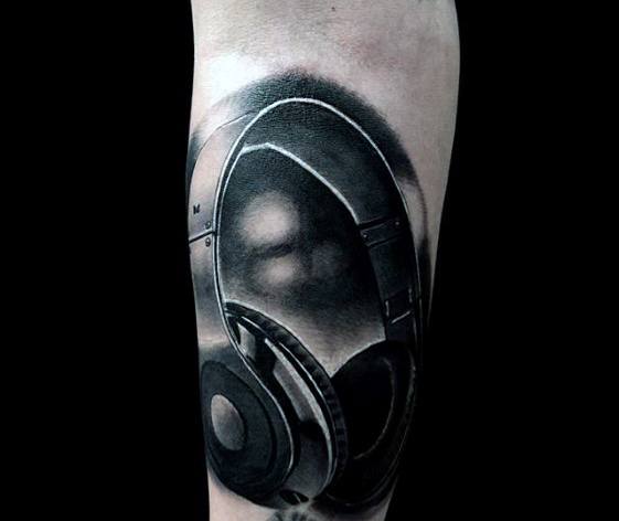 Hyper Realistic 3d Headphones Guys Forearm Tattoos