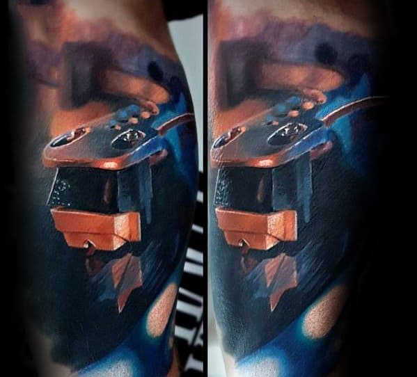 Hyper Realistic 3d Leg Sleeve Guys Vinyl Record Tattoo Deisgns