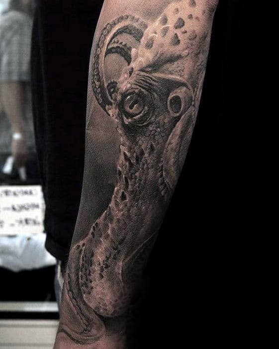 Hyper Realistic 3d Mens Octopus Sleeve Tattoo On Forearm