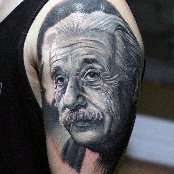 Hyper Realistic Arm Albert Einstein Tattoo Design Ideas For Males