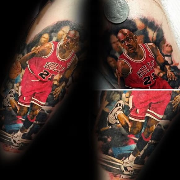 Hyper Realistic Chicago Bulls Basketball Player Mens Arm Tattoos
