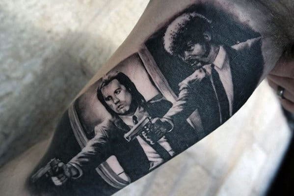Hyper Realistic Guys Inner Arm Bicep Pulp Fiction Tattoo