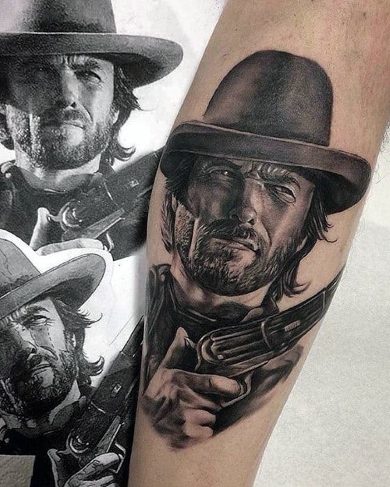 Hyper Realistic Guys Leg Calf Cowboy Tattoo