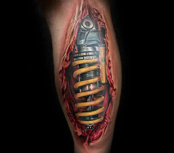 Hyper Realistic Mens Back Of Leg Shock 3d Tattoo