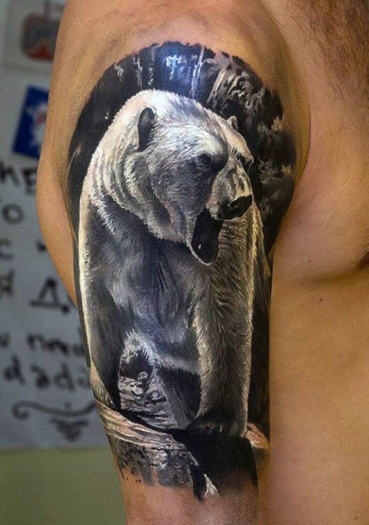 Hyper Realistic Mens Polar Bear Half Sleeve Tattoo Ideas
