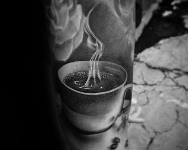 Hyper Realistic Sleeve Male With Cool Coffee Tattoo Design