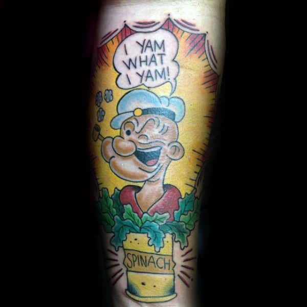 I Yam What I Yam Colorful Spinach Popeye Forearm Guys Tattoos