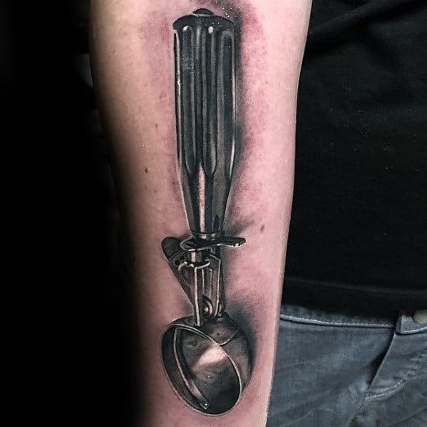 Ice Cream Scoop Mens Hyper Realistic Chef Tattoo On Inner Forearm