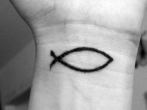 Ichthus Tattoo Designs For Guys Black Ink Wrist