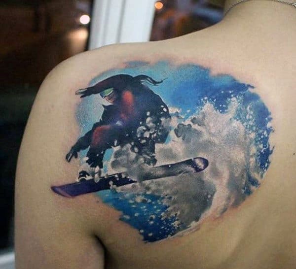 Icy Cool Splashing Snowboard Tattoo Male Shoulders