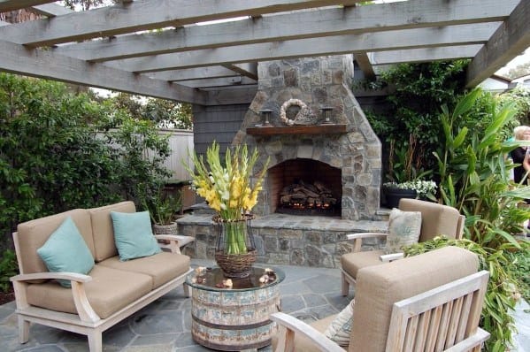 fireplace patio with pergola