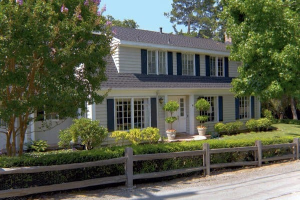 wood beam front yard fence 