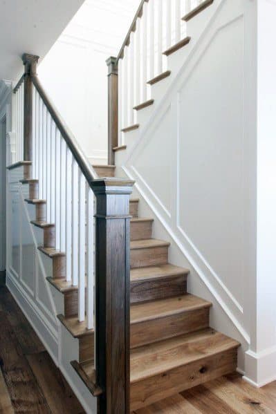 small staircase with white trim