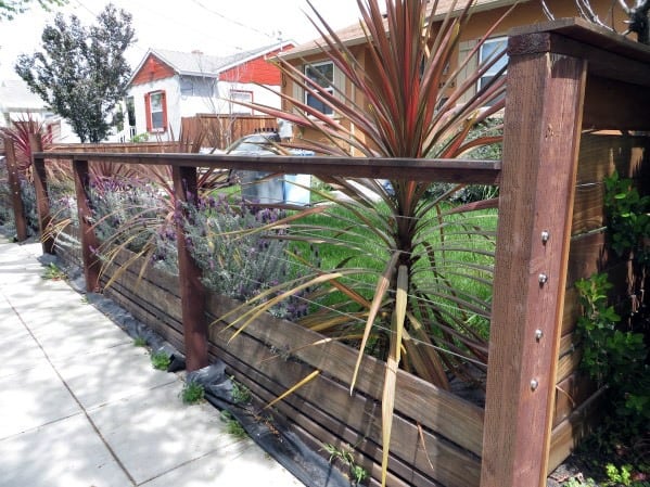 metal cable wire and wood front yard fence