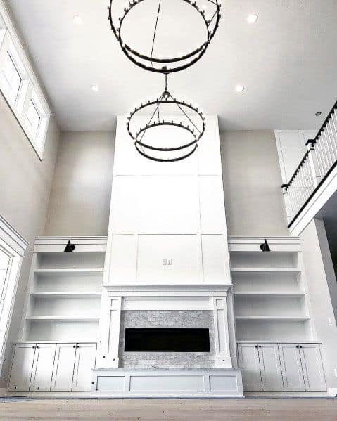 linear fireplace with mantel